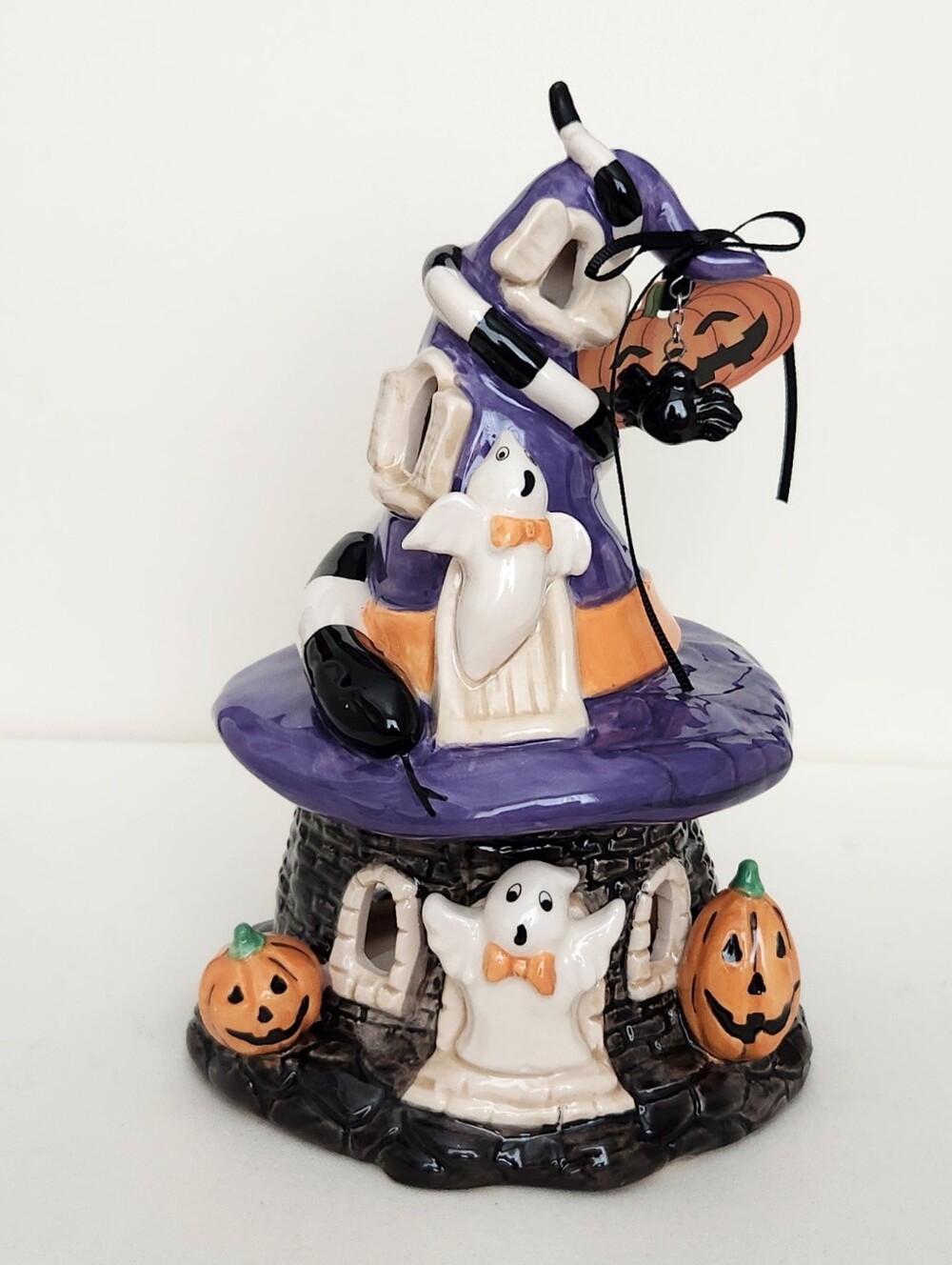 Blue Sky Clayworks Halloween Snake Witch Hat Ghost House Tealight Candle Holder